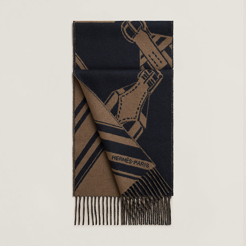 カシミヤマフラー 25×170 cm 《ジグザグのサングル》 - マロン